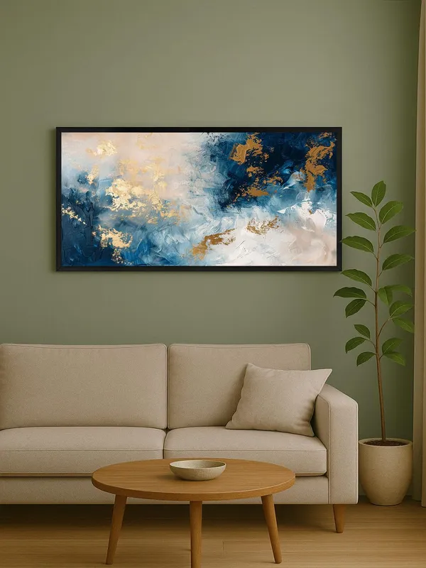Modern_Abstract_Canvas_Wall_Art,_Blue_and_Gold_Cloud_Design_with_Black_Frame