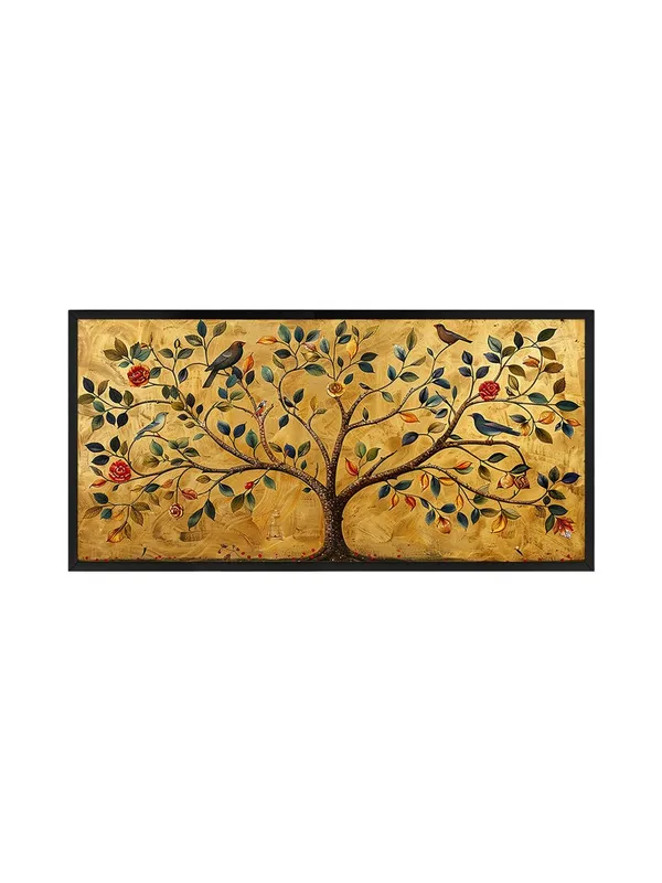 Tree_of_Life_Canvas_Wall_Art,_120_x_60_cm,_Black_Frame,_Golden_Background,_Birds_and_Flowers_Design,_Horizontal_Orientation