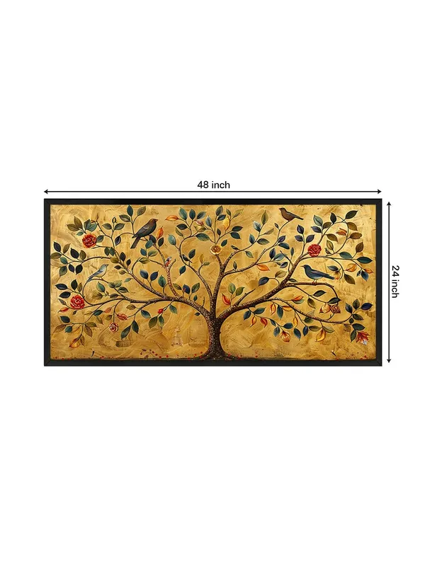 Tree_of_Life_Canvas_Wall_Art,_120_x_60_cm,_Black_Frame,_Golden_Background,_Birds_and_Flowers_Design,_Horizontal_Orientation