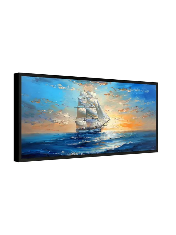 Sailing_Ship_Ocean_Sunset_Canvas_Wall_Art,_Large_Framed_Seascape_Painting,_Living_Room_Decor