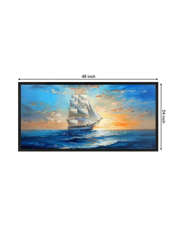 Sailing_Ship_Ocean_Sunset_Canvas_Wall_Art,_Large_Framed_Seascape_Painting,_Living_Room_Decor