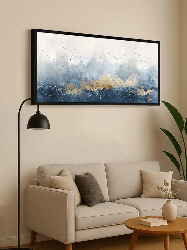 Abstract_Blue_and_Gold_Wall_Art,_Modern_Watercolor_Canvas_Print_with_Black_Frame,_Living_Room_Decor