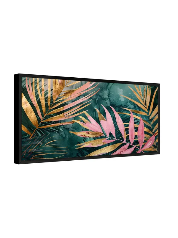 Tropical_Palm_Leaves_Canvas_Wall_Art,_Pink_and_Gold_Botanical_Print,_Modern_Living_Room_Decor,_Black_Frame