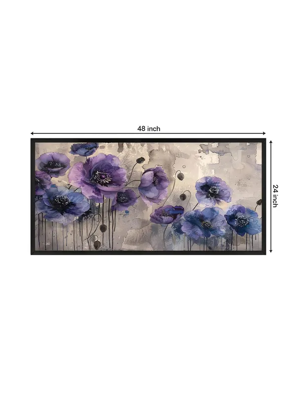 Purple_and_Blue_Floral_Wall_Art,_Modern_Abstract_Poppy_Canvas_Print_with_Black_Frame,_Living_Room_Decor
