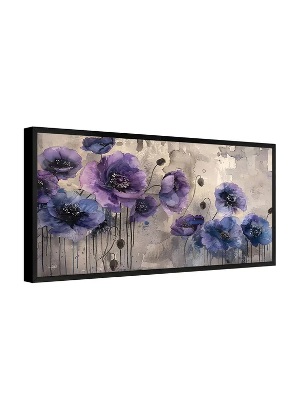 Purple_and_Blue_Floral_Wall_Art,_Modern_Abstract_Poppy_Canvas_Print_with_Black_Frame,_Living_Room_Decor