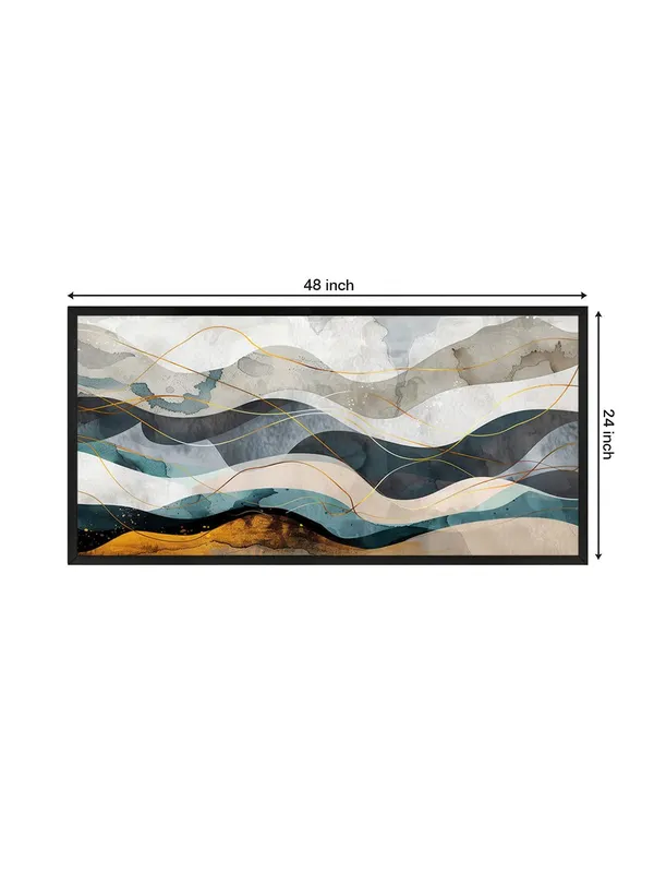 Abstract_Mountain_Landscape_Wall_Art,_Modern_Watercolour_Canvas_Print_with_Gold_Lines,_Black_Frame,_Living_Room_Decor