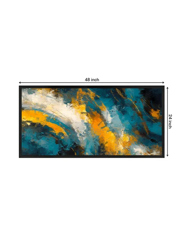 Modern_Abstract_Wall_Art_Canvas_Print,_Blue_and_Orange_Storm_Design,_Black_Frame,_Living_Room_Decor