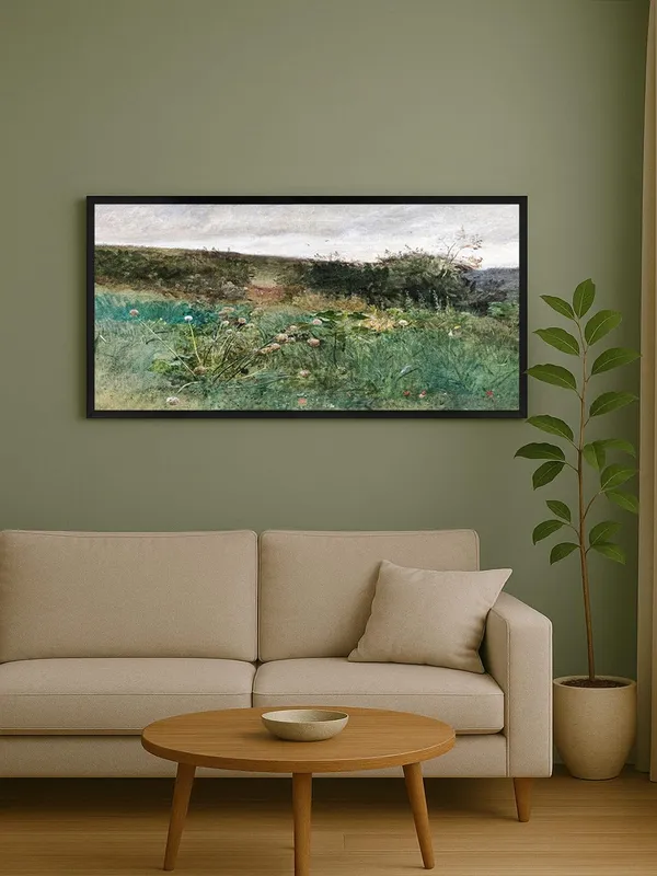 Landscape_Wall_Art_Print,_Meadow_Scene_Canvas_with_Black_Frame,_Large_Living_Room_Decor