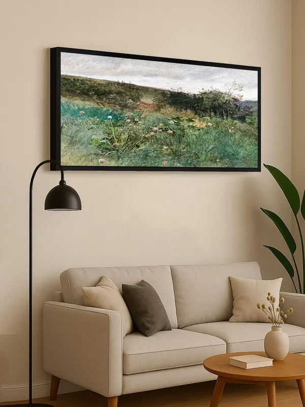 Landscape_Wall_Art_Print,_Meadow_Scene_Canvas_with_Black_Frame,_Large_Living_Room_Decor