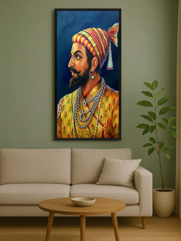 Traditional_Indian_Royal_Portrait_Canvas_Wall_Art,_Black_Frame,_Living_Room_Decor