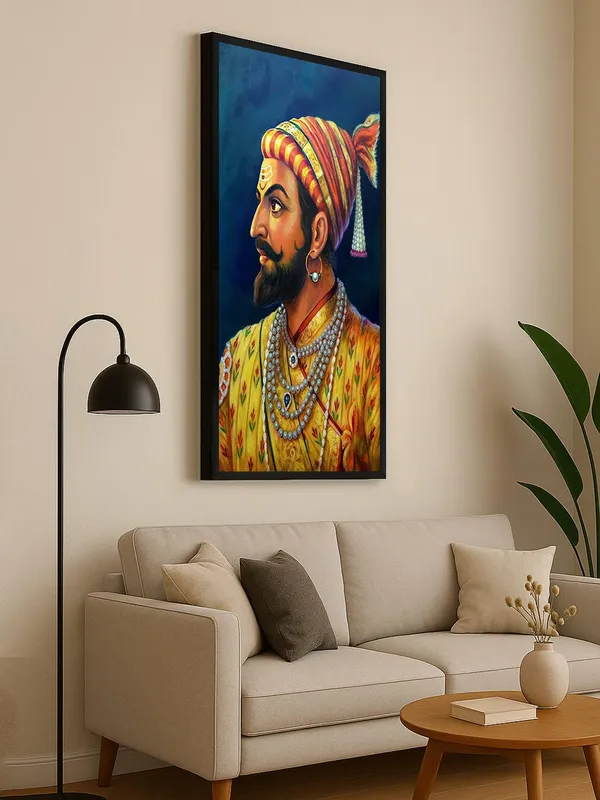 Traditional_Indian_Royal_Portrait_Canvas_Wall_Art,_Black_Frame,_Living_Room_Decor