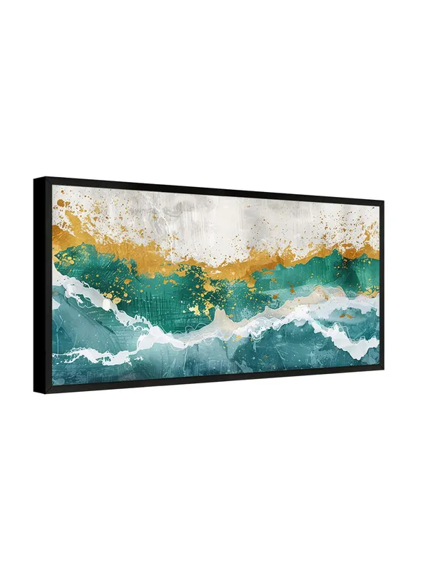 Abstract_Ocean_Wave_Wall_Art,_Teal_and_Gold_Canvas_Print_with_Black_Frame,_Modern_Living_Room_Decor