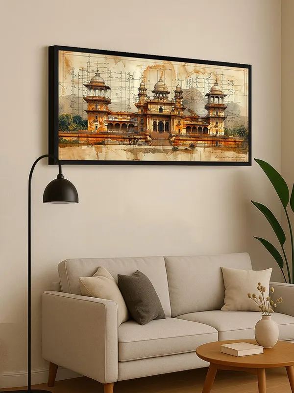 Architectural_Palace_Wall_Art_Print,_Indian_Heritage_Design,_Vintage_Blueprint_Style,_Black_Frame