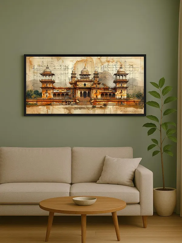 Architectural_Palace_Wall_Art_Print,_Indian_Heritage_Design,_Vintage_Blueprint_Style,_Black_Frame