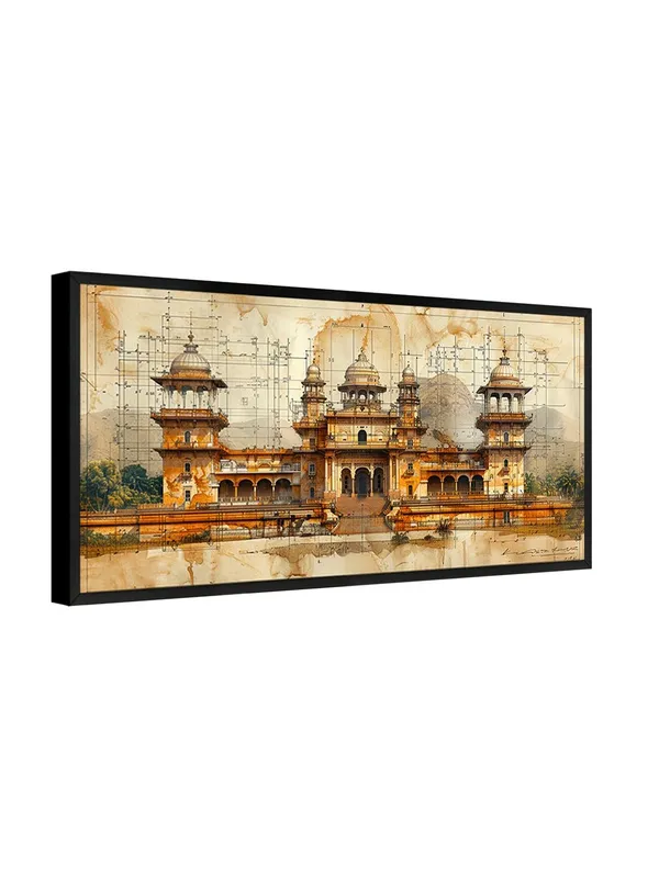 Architectural_Palace_Wall_Art_Print,_Indian_Heritage_Design,_Vintage_Blueprint_Style,_Black_Frame