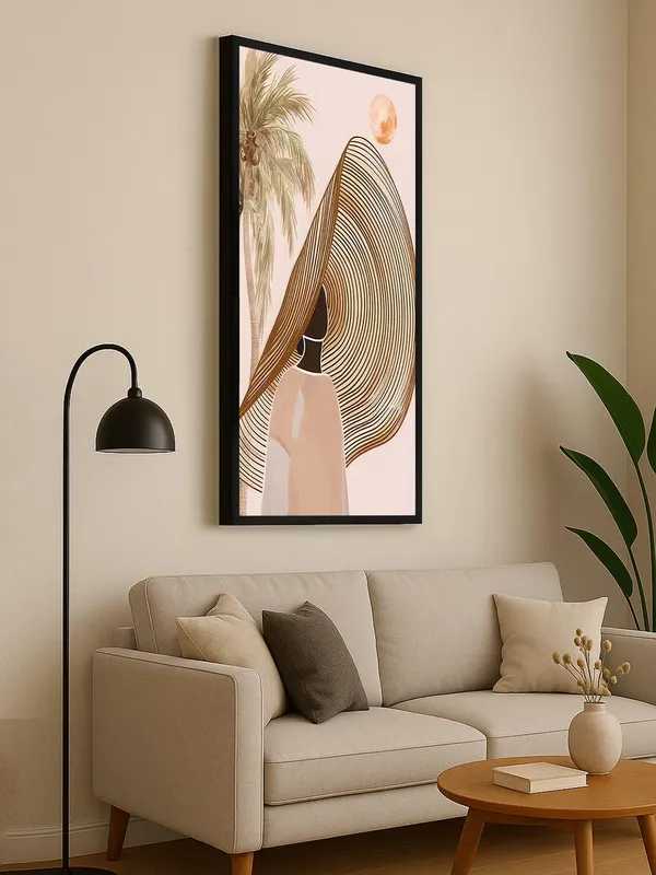 Modern_Abstract_Wall_Art,_Palm_Tree_and_Figure_Print_with_Black_Frame,_Living_Room_Decor