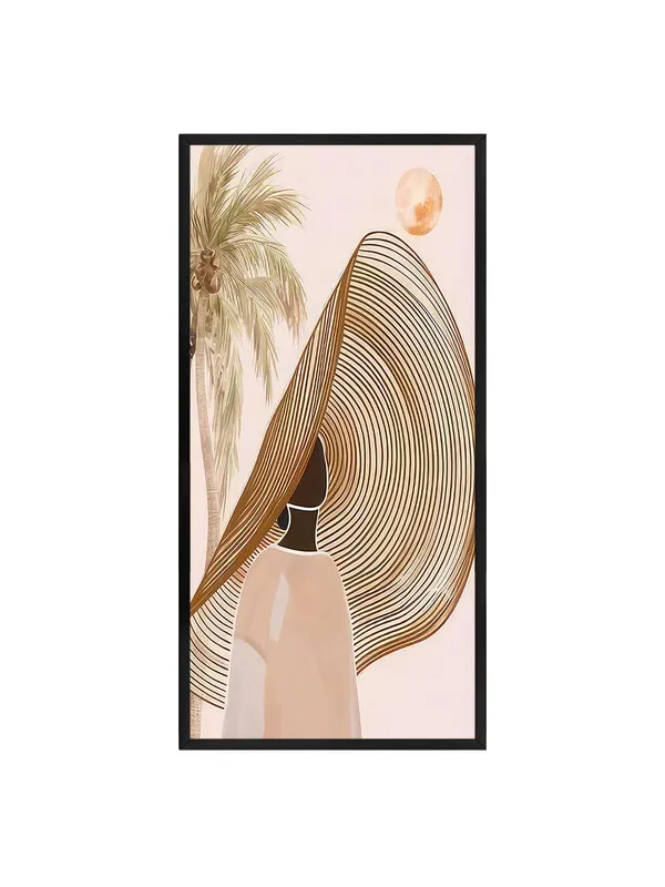 Modern_Abstract_Wall_Art,_Palm_Tree_and_Figure_Print_with_Black_Frame,_Living_Room_Decor