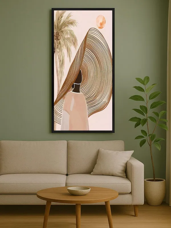 Modern_Abstract_Wall_Art,_Palm_Tree_and_Figure_Print_with_Black_Frame,_Living_Room_Decor