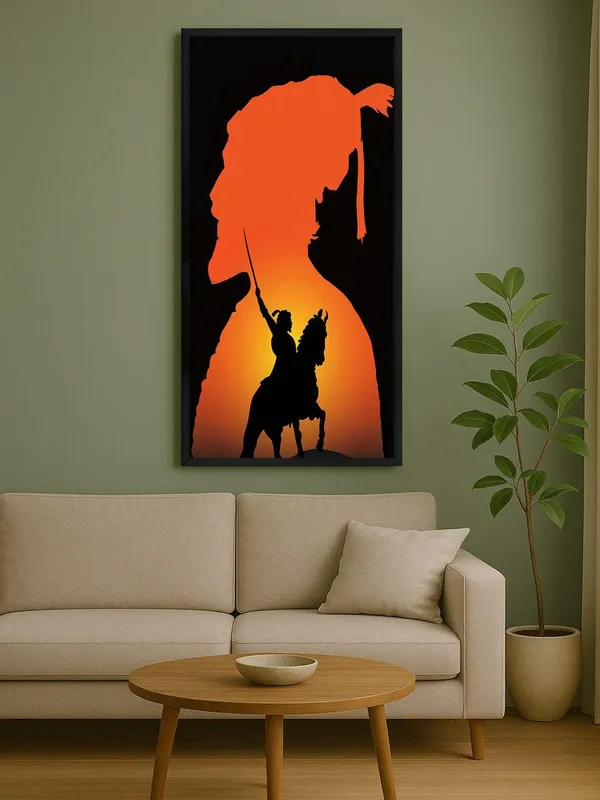 Warrior_Silhouette_Wall_Art_Canvas,_Sunset_Orange_and_Black,_Modern_Living_Room_Decor