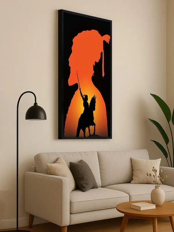 Warrior_Silhouette_Wall_Art_Canvas,_Sunset_Orange_and_Black,_Modern_Living_Room_Decor