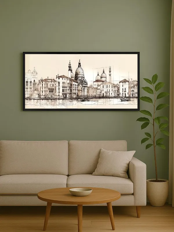 Venice_Cityscape_Sketch_Wall_Art,_Black_and_White_Canvas_Print,_Large_Framed_Artwork_for_Living_Room