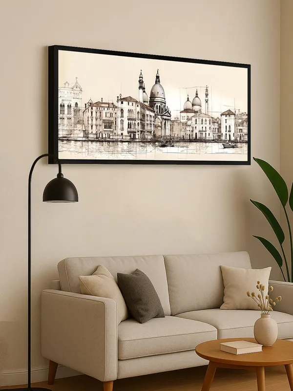 Venice_Cityscape_Sketch_Wall_Art,_Black_and_White_Canvas_Print,_Large_Framed_Artwork_for_Living_Room