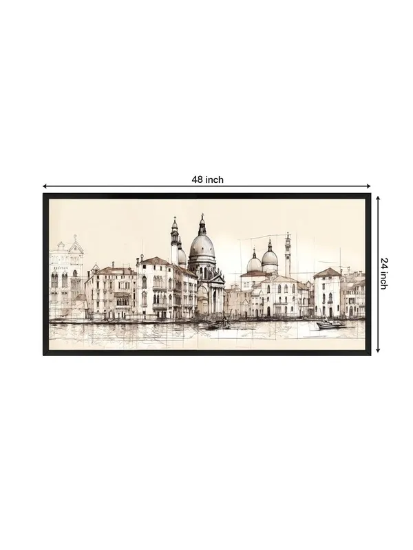 Venice_Cityscape_Sketch_Wall_Art,_Black_and_White_Canvas_Print,_Large_Framed_Artwork_for_Living_Room