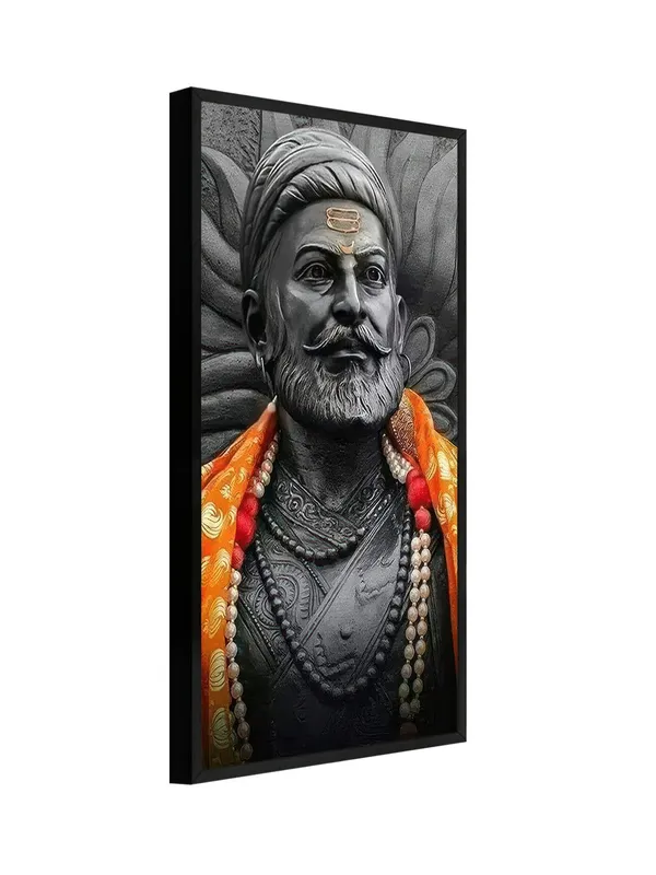 Traditional_Warrior_Portrait_Canvas_Wall_Art,_Black_Frame,_Orange_Saffron_Scarf,_Living_Room_Decor