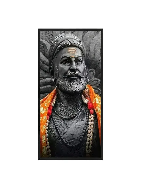 Traditional_Warrior_Portrait_Canvas_Wall_Art,_Black_Frame,_Orange_Saffron_Scarf,_Living_Room_Decor