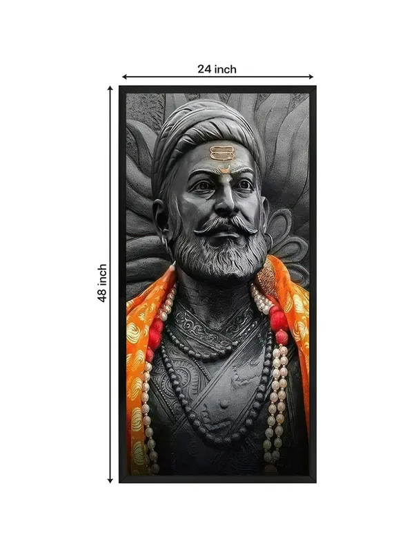 Traditional_Warrior_Portrait_Canvas_Wall_Art,_Black_Frame,_Orange_Saffron_Scarf,_Living_Room_Decor