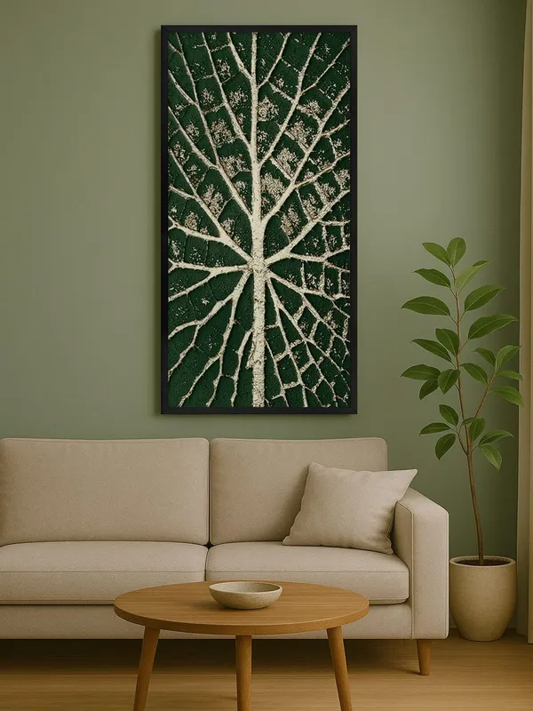 Modern_Abstract_Tree_Wall_Art,_Green_and_White_Canvas_Print,_Black_Frame,_Living_Room_Decor