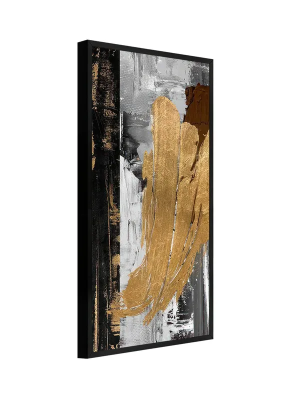Modern_Abstract_Wall_Art_Canvas,_Black_Frame,_Gold_and_Grey_Brushstroke_Design,_Living_Room_Decor