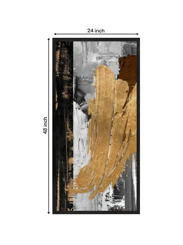 Modern_Abstract_Wall_Art_Canvas,_Black_Frame,_Gold_and_Grey_Brushstroke_Design,_Living_Room_Decor