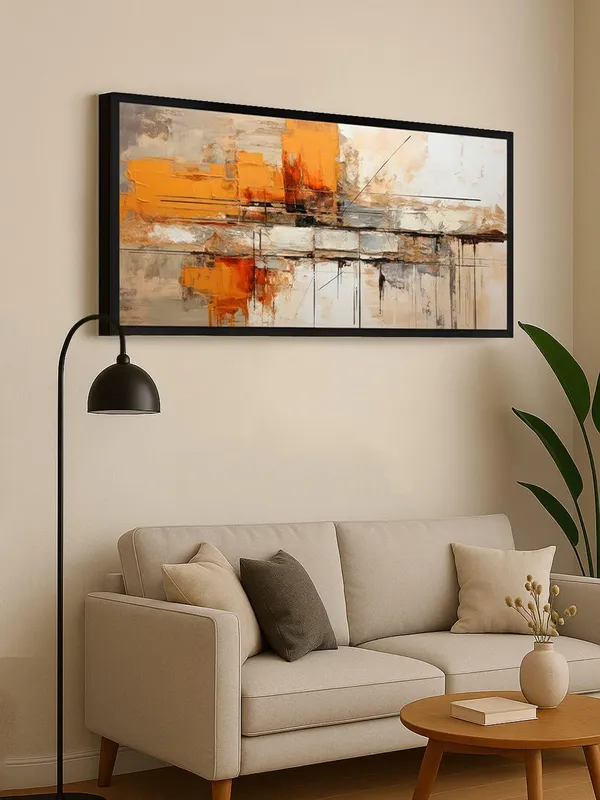 Modern_Abstract_Wall_Art_Canvas,_Orange_and_Grey_Painting,_Large_Living_Room_Decor_with_Black_Frame