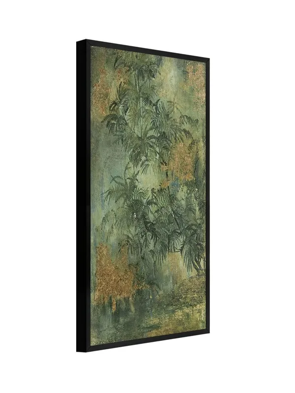 Tropical_Palm_Leaves_Wall_Art,_Black_Frame,_Green_and_Gold_Canvas_Print,_Living_Room_Decor