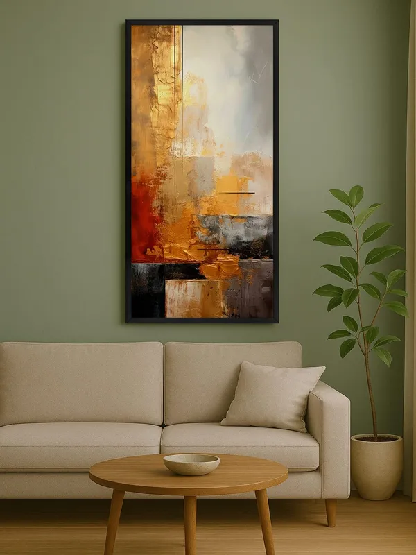 Modern_Abstract_Canvas_Wall_Art,_Orange_and_Grey_Textured_Painting,_120_x_60_cm,_Black_Frame