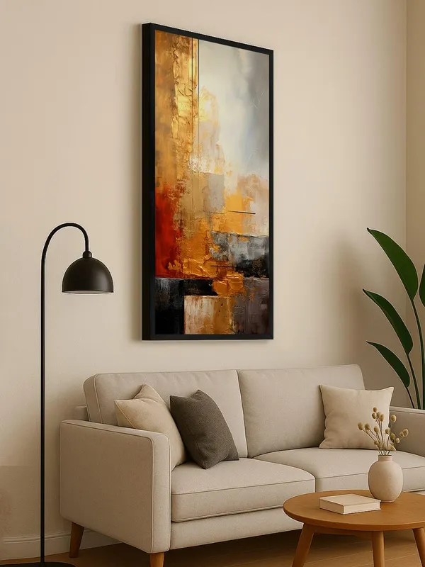 Modern_Abstract_Canvas_Wall_Art,_Orange_and_Grey_Textured_Painting,_120_x_60_cm,_Black_Frame