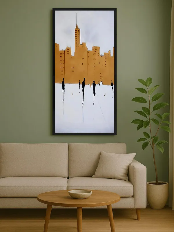 Modern_Abstract_Cityscape_Wall_Art,_Black_Framed_Canvas_Print,_1-Panel_Urban_Silhouette_Painting_for_Living_Room