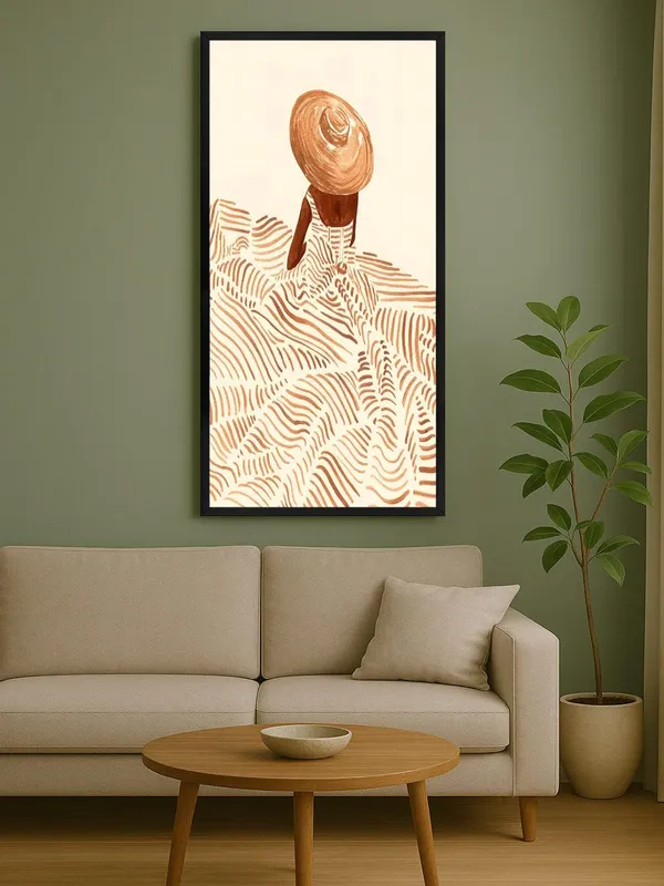 Modern_Abstract_Wall_Art,_Terracotta_Waves_Pattern,_Black_Frame,_Vertical_Canvas_Print