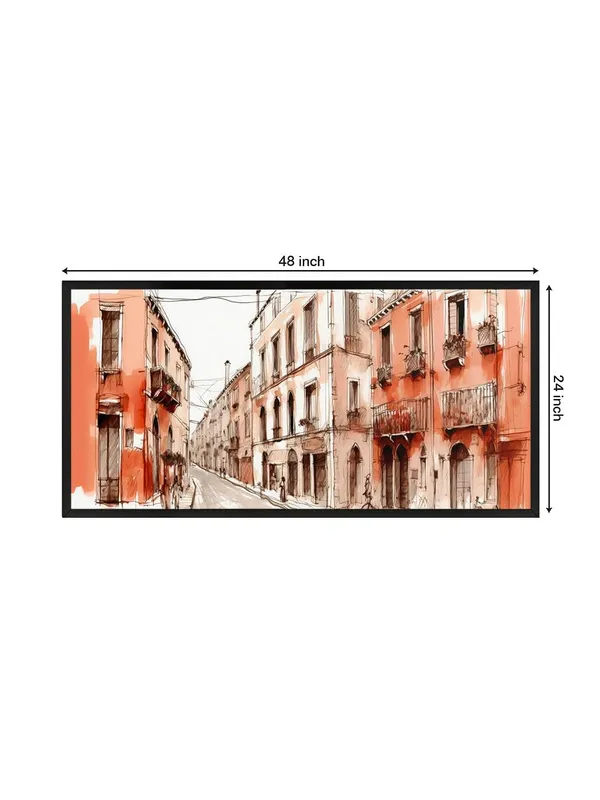 Large_European_Street_Scene_Canvas_Wall_Art,_Black_Framed_Watercolour_Print,_Living_Room_Decor