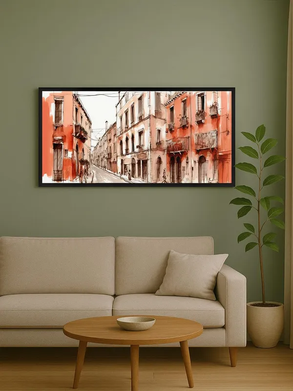 Large_European_Street_Scene_Canvas_Wall_Art,_Black_Framed_Watercolour_Print,_Living_Room_Decor