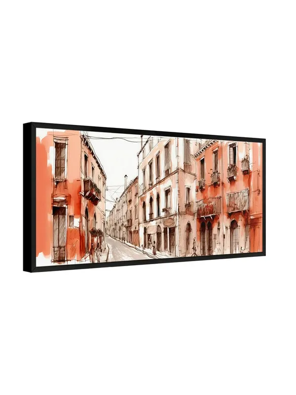 Large_European_Street_Scene_Canvas_Wall_Art,_Black_Framed_Watercolour_Print,_Living_Room_Decor