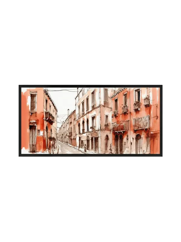 Large_European_Street_Scene_Canvas_Wall_Art,_Black_Framed_Watercolour_Print,_Living_Room_Decor