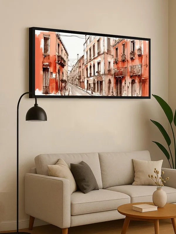 Large_European_Street_Scene_Canvas_Wall_Art,_Black_Framed_Watercolour_Print,_Living_Room_Decor