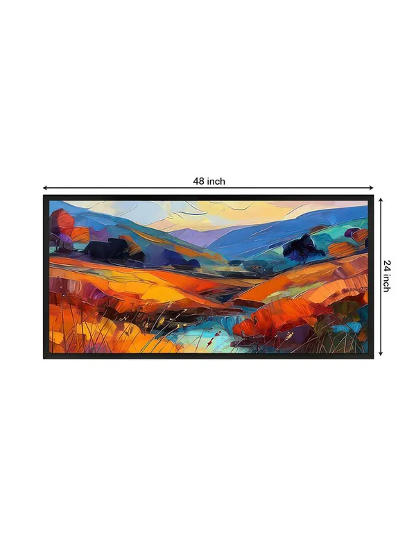 Modern_Abstract_Landscape_Wall_Art,_Vibrant_Mountain_Scene_Canvas_Print_with_Black_Frame,_Living_Room_Decor