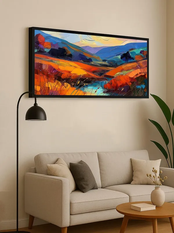 Modern_Abstract_Landscape_Wall_Art,_Vibrant_Mountain_Scene_Canvas_Print_with_Black_Frame,_Living_Room_Decor