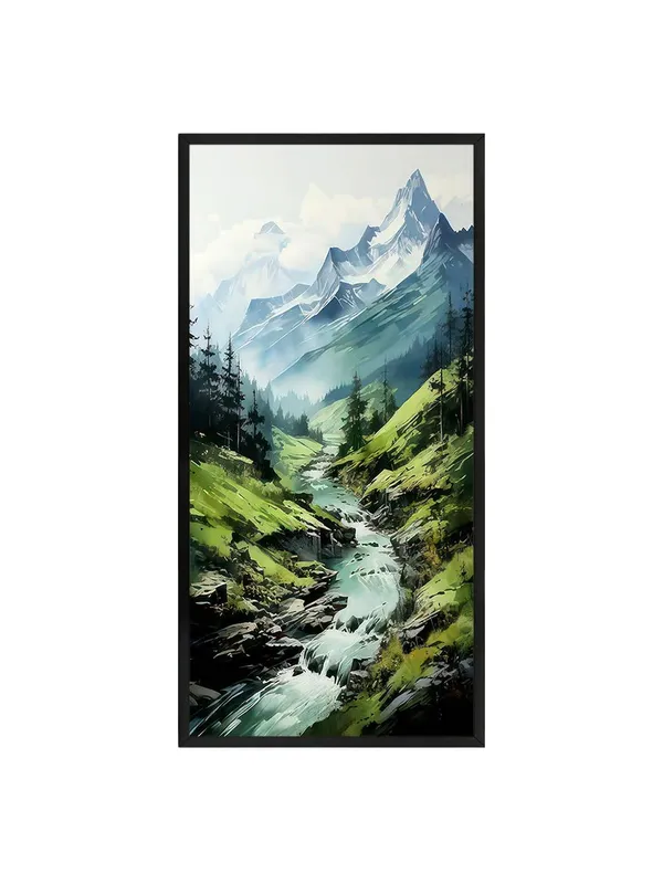 Mountain_Stream_Landscape_Canvas_Wall_Art,_Large_Nature_Print_with_Black_Frame,_Living_Room_Decor