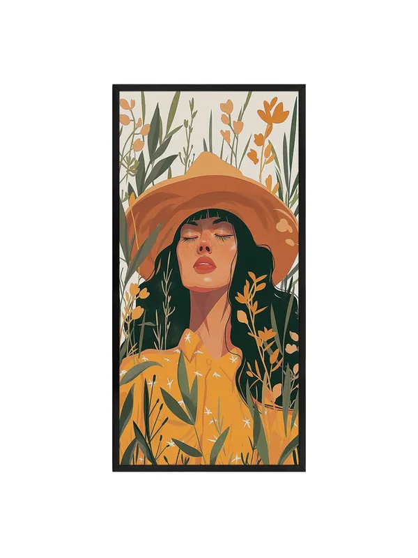 Modern_Floral_Wall_Art_Print,_Orange_and_Green_Botanical_Portrait,_Black_Frame,_Living_Room_Decor