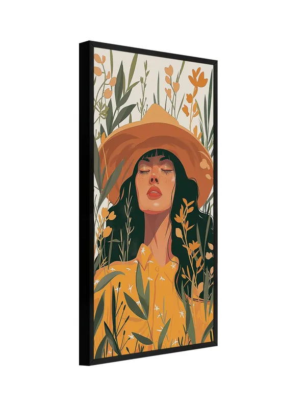 Modern_Floral_Wall_Art_Print,_Orange_and_Green_Botanical_Portrait,_Black_Frame,_Living_Room_Decor