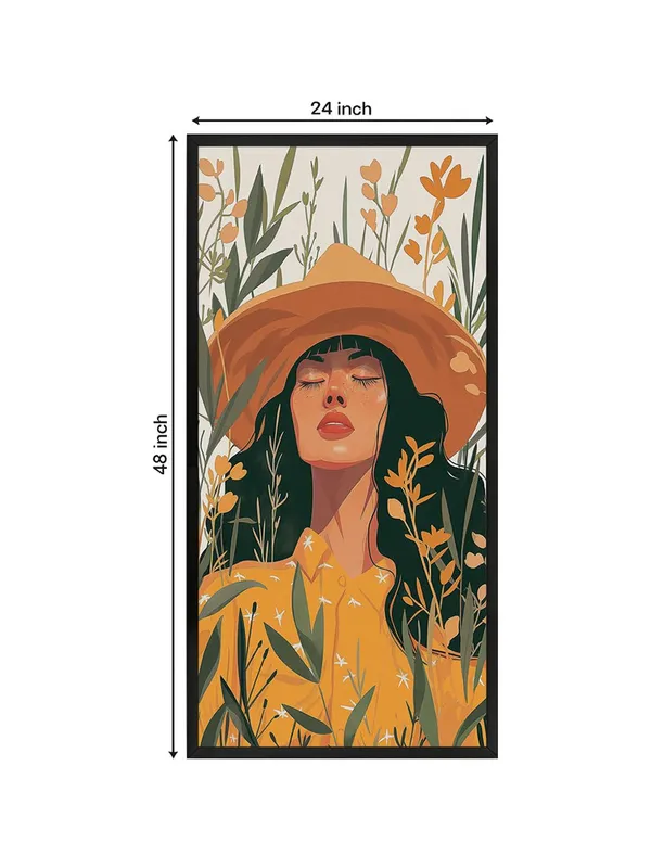 Modern_Floral_Wall_Art_Print,_Orange_and_Green_Botanical_Portrait,_Black_Frame,_Living_Room_Decor